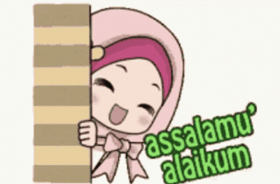 A Cartoon Of A Girl Peeking Over A Wall With The Words Assalamu Alaikum GIF