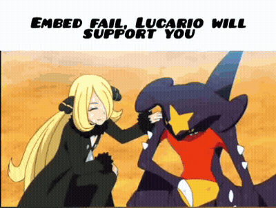 A Cartoon Of A Girl Petting A Monster With The Words Embed Fail Lucario Will Support You GIF