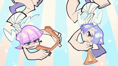 A Cartoon Of A Girl Playing A Harp And Another Girl Blowing A Trumpet GIF