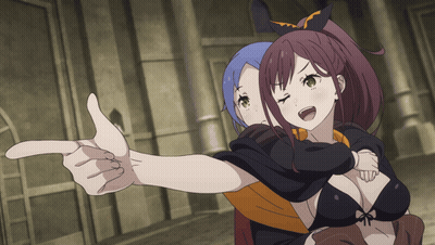 A Cartoon Of A Girl Pointing At Something While Another Girl Looks On GIF