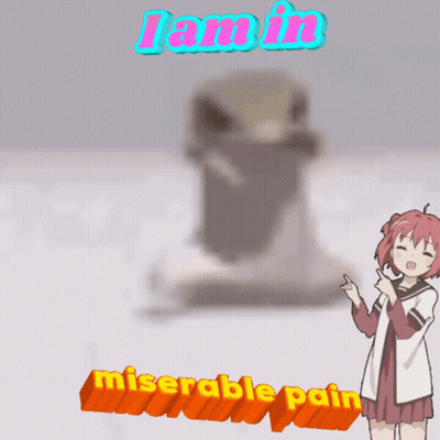 A Cartoon Of A Girl Pointing At Something With The Words I Am In Miserable Pain Below Her GIF