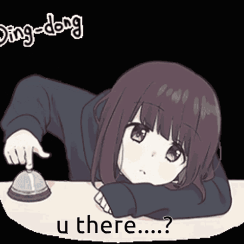 A Cartoon Of A Girl Pressing A Bell With The Words Ding Dong U There Behind Her GIF