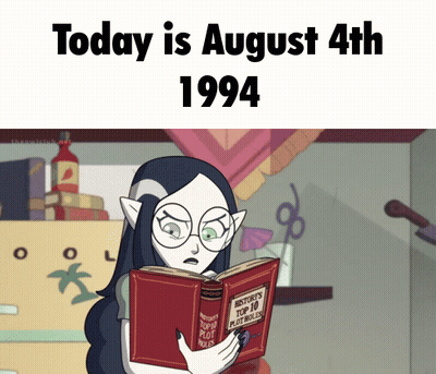 A Cartoon Of A Girl Reading A Book With The Date 1994 GIF