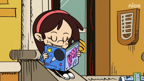 A Cartoon Of A Girl Reading A Comic Book With The Nick Logo In The Corner GIF