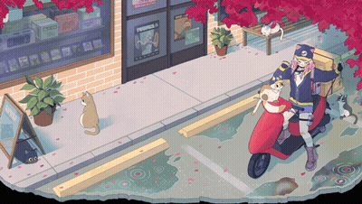 A Cartoon Of A Girl Riding A Red Scooter GIF