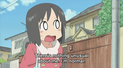 A Cartoon Of A Girl Saying " There 'S Nothing Unusual About Me I 'M Normal " GIF