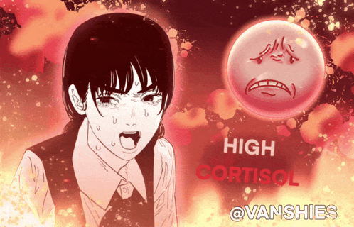 A Cartoon Of A Girl Screaming Next To A High Cortisol Bubble GIF