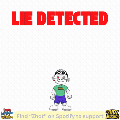 a cartoon of a girl sitting at a desk with a laptop and the words lie detected below her