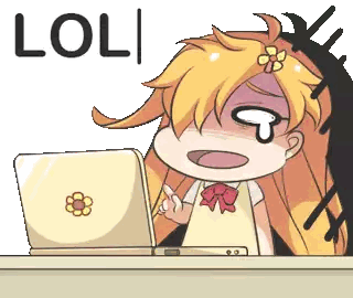 A Cartoon Of A Girl Sitting In Front Of A Laptop With The Word Loli Written Above Her Sticker