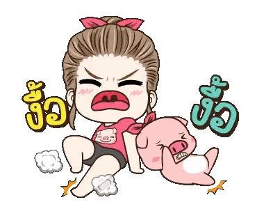 A Cartoon Of A Girl Sitting Next To A Pig With Chinese Writing Behind Her Sticker