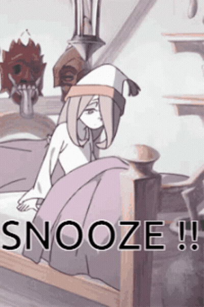 A Cartoon Of A Girl Sitting On A Bed With The Words Snooze Written Below Her GIF