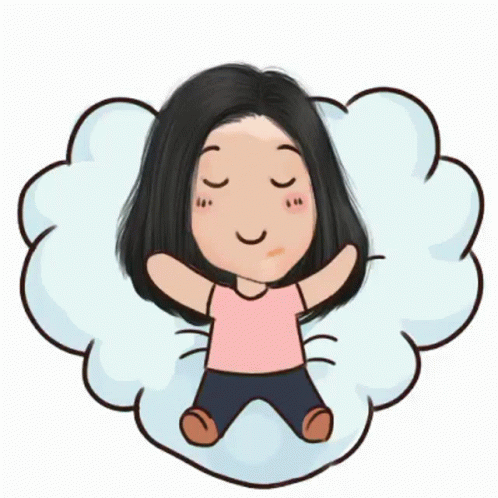 A Cartoon Of A Girl Sitting On A Cloud With Her Eyes Closed . GIF