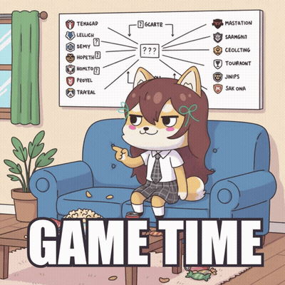 A Cartoon Of A Girl Sitting On A Couch With The Words Game Time Written Below Her GIF