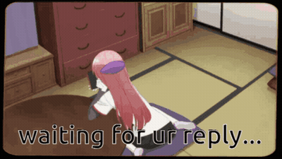 A Cartoon Of A Girl Sitting On A Rug With The Words Waiting For Ur Reply GIF