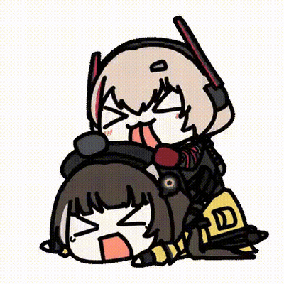 A Cartoon Of A Girl Sitting On Top Of Another Girl With Her Tongue Out . GIF