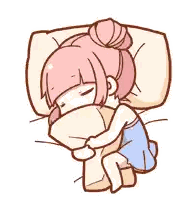 A Cartoon Of A Girl Sleeping On A Bed With A Pillow And A Teddy Bear . Sticker