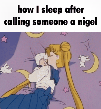 A Cartoon Of A Girl Sleeping With The Words How I Sleep After Calling Someone A Niger GIF