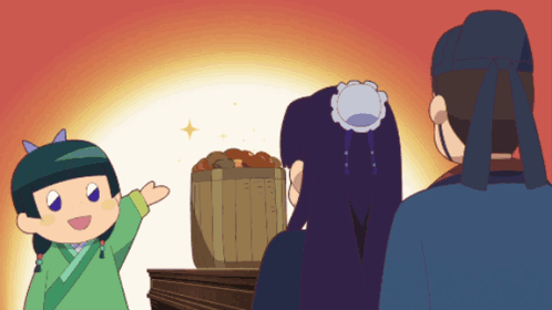 Cartoon Girl Standing Next To Man And Woman With Basket GIF