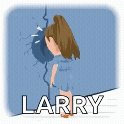 A Cartoon Of A Girl Standing Next To A Wall With The Word Larry Written On It . GIF