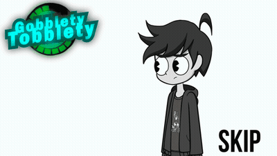 A Cartoon Of A Girl Standing Next To The Word Skip GIF