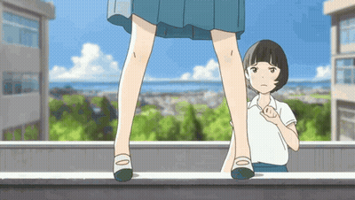 A Cartoon Of A Girl Standing On A Balcony With A Boy Standing Next To Her GIF