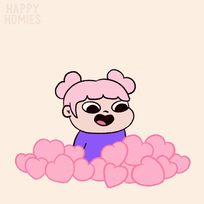 A Cartoon Of A Girl Surrounded By Pink Hearts With The Words Happy Homies On The Bottom GIF