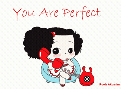 A Cartoon Of A Girl Talking On A Red Phone With The Words " You Are Perfect " Written Above Her GIF