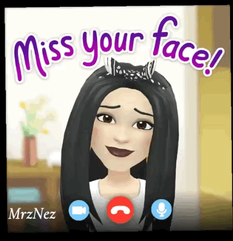A Cartoon Of A Girl Talking On A Video Call With The Words Miss Your Face Written Above Her GIF