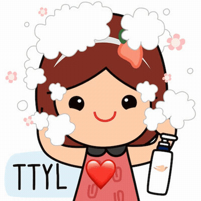 A Cartoon Of A Girl Washing Her Hair With The Words Ttyl Below Her GIF