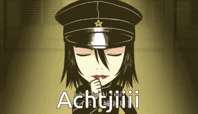 A Cartoon Of A Girl Wearing A Hat With The Word Achtjiii Written Below Her GIF