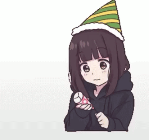 A Cartoon Of A Girl Wearing A Party Hat Holding A Cannon . GIF