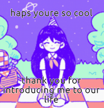 A Cartoon Of A Girl Wearing A Party Hat With The Words " Haps Youre So Cool " GIF
