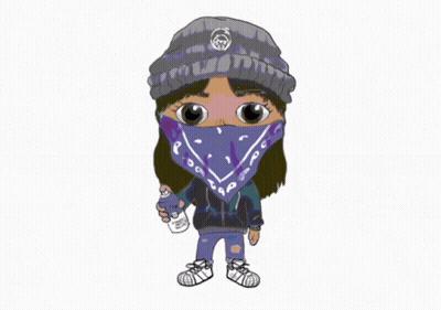 A Cartoon Of A Girl Wearing A Purple Bandana And A Beanie GIF