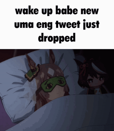 A Cartoon Of A Girl Wearing A Sleep Mask With The Words Wake Up Babe New Uma Eng Tweet Just Dropped GIF