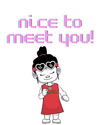 A Cartoon Of A Girl Wearing Heart Shaped Sunglasses With The Words Nice To Meet You Behind Her Sticker