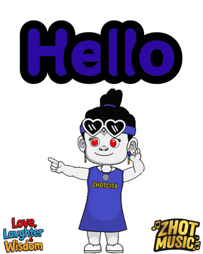A Cartoon Of A Girl Wearing Sunglasses And A Blue Shirt That Says ' Zhotcita ' On It GIF