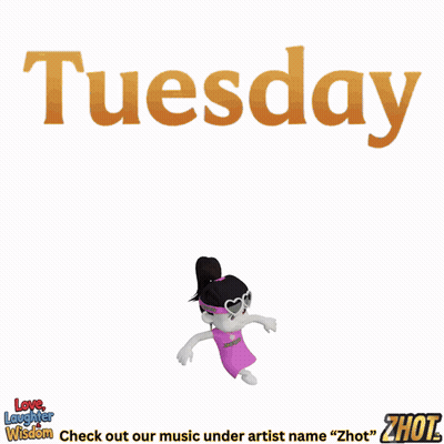 A Cartoon Of A Girl Wearing Sunglasses And A Red Dress With The Word Tuesday Above Her GIF