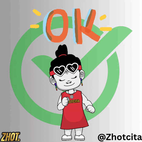 A Cartoon Of A Girl Wearing Sunglasses And A Red Shirt That Says Hotcita GIF