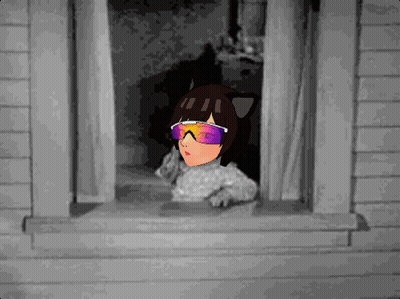 A Cartoon Of A Girl Wearing Sunglasses Looking Out Of A Window GIF