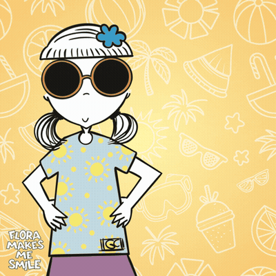 A Cartoon Of A Girl Wearing Sunglasses With The Words Sol Y Sonrisas GIF