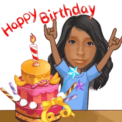 A Cartoon Of A Girl With A Birthday Cake And The Words Happy Birthday Behind Her Sticker