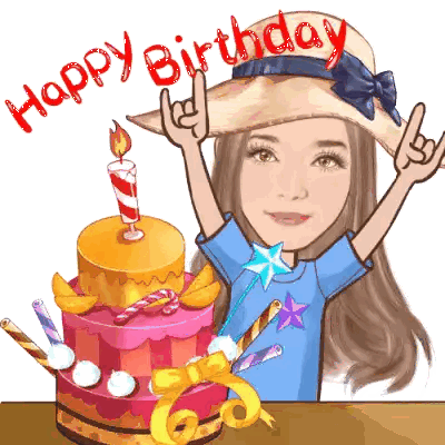 A Cartoon Of A Girl With A Birthday Cake And The Words Happy Birthday On The Bottom Sticker