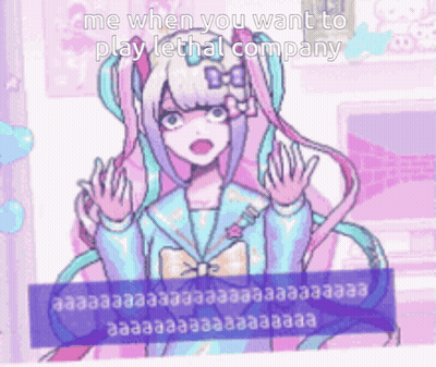 A Cartoon Of A Girl With A Bow In Her Hair And The Words Me When You Want To Play Lethal Company GIF