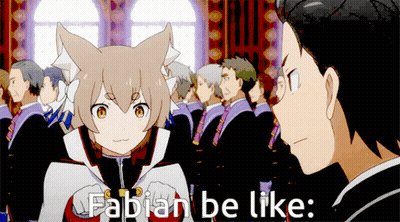 A Cartoon Of A Girl With A Cat Ear And The Words " Fabian Be Like " GIF