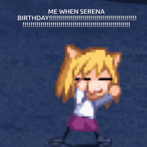 A Cartoon Of A Girl With A Cat Ear And The Words " Me When Serena Birthday " GIF