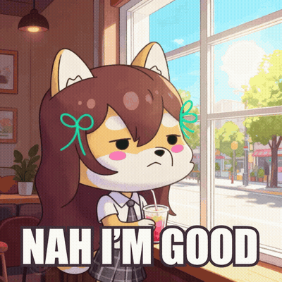 A Cartoon Of A Girl With A Drink And The Words Nah I 'M Good GIF