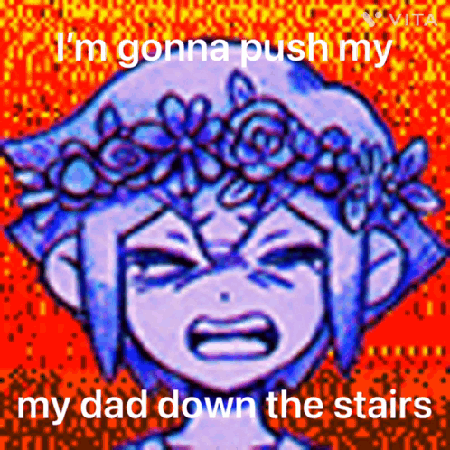 A Cartoon Of A Girl With A Flower Crown On Her Head Says I 'M Gonna Push My Dad Down GIF