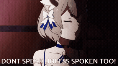 A Cartoon Of A Girl With A Flower In Her Hair And The Words " Dont Speak Unless Spoken Too " GIF