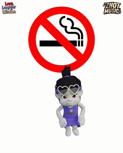 A Cartoon Of A Girl With A No Smoking Sign Behind Her GIF