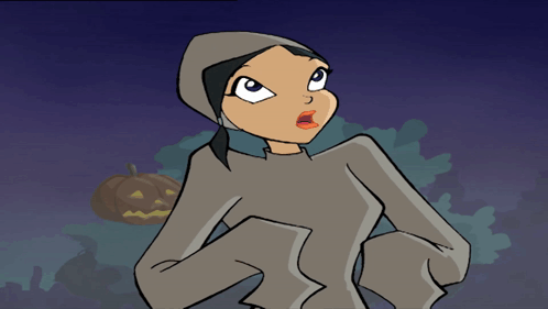 A Cartoon Of A Girl With A Pumpkin In The Background GIF